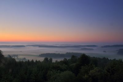 Scenic view of trees against sky during sunset