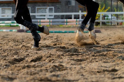 Low section of man playing soccer