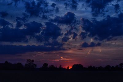 Scenic view of silhouette field against sky at sunset