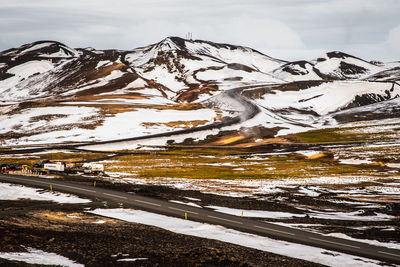 Snow covered landscape against sky