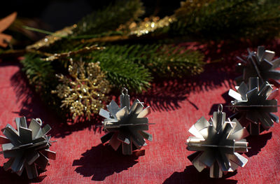 Close-up of christmas decoration on table