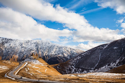 Scenic view of snowcapped mountains against sky