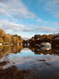 Blissful blue sky reflected in pill creek,an idyllic tidal inlet off carrick roads in cornwall.