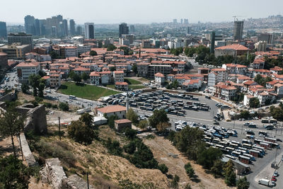 High angle view of buildings in city