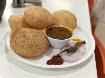 Close-up of food in plate on table