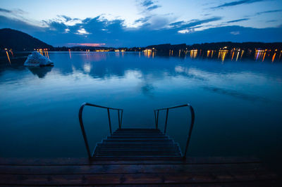 Scenic view of lake against sky at dusk