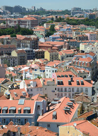 High angle view of buildings in city