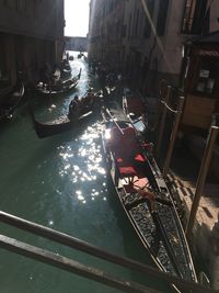 High angle view of canal amidst buildings