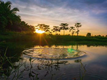 Scenic view of lake against sky during sunset