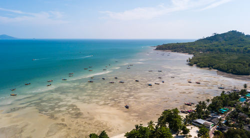 Aerial view of koh mook or muk island while the sea water falling.it is a small idyllic island 