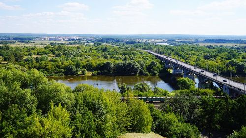 High angle view of bridge over river against sky