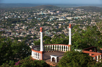 High angle view of buildings in city