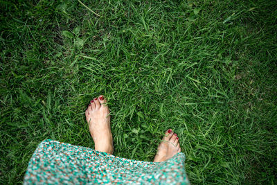 Low section of woman lying on grass