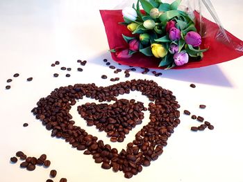 High angle view of heart shape on table