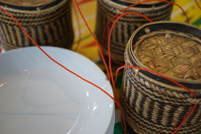 Close-up of wicker basket on table