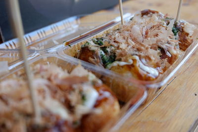 Close-up of food in plate on table