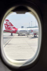 City seen through glass window