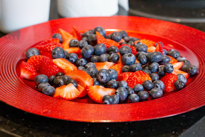 High angle view of fruits in plate