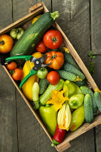 High angle view of vegetables on table