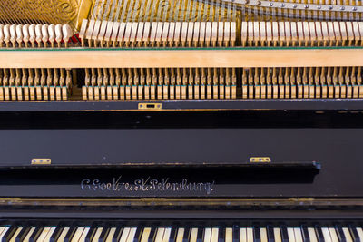 High angle view of piano keys