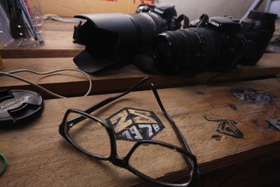 High angle view of eyeglasses on table