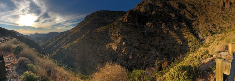 Panoramic view of landscape and mountains against sky