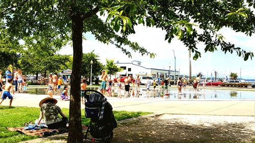 People relaxing in park