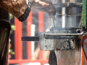 Close-up of preparing street food