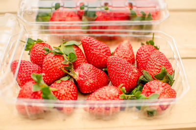 Close-up of strawberries on table