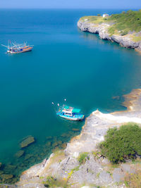 High angle view of sailboat sailing on sea