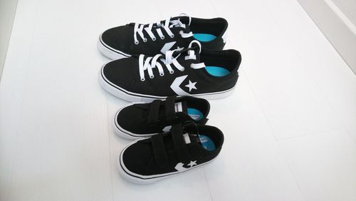 High angle view of text on white floor