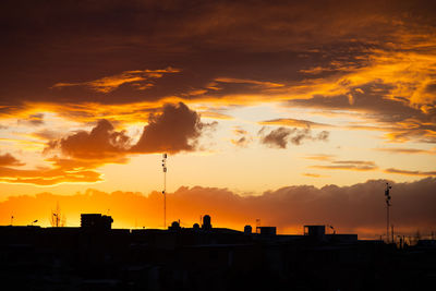 Silhouette buildings against sky during sunset