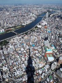 High angle view of cityscape against sky