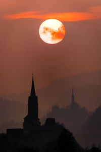 Sunset at churches in the mountains