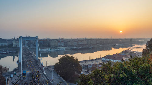 High angle view of bridge over river against sky during sunset