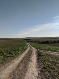 Road amidst field against sky