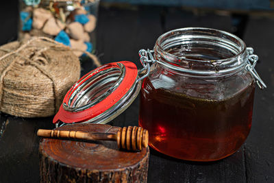 Close-up of glass jar on table