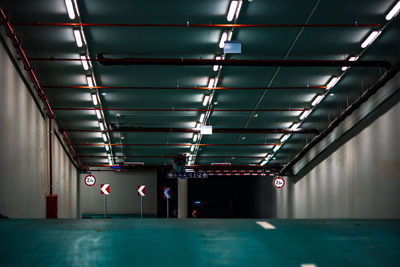 Interior of illuminated parking lot