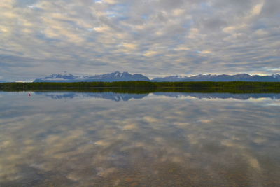 Scenic view of lake against sky during sunset