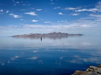 Scenic view of lake against blue sky