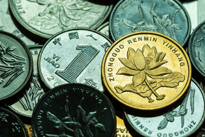 Full frame shot of coins on table