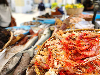Close-up of seafood for sale at market stall