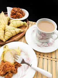 High angle view of breakfast on table