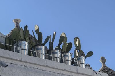 Low angle view of factory against clear sky
