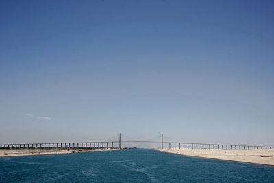 View of sea against clear blue sky