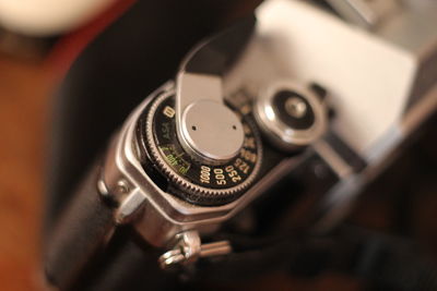 High angle view of vintage camera
