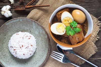 High angle view of food in bowl on table