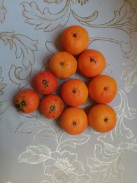 High angle view of oranges on table