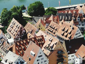 Close-up of houses against sky in city