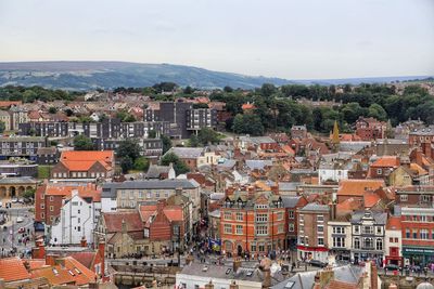 High angle view of townscape against sky